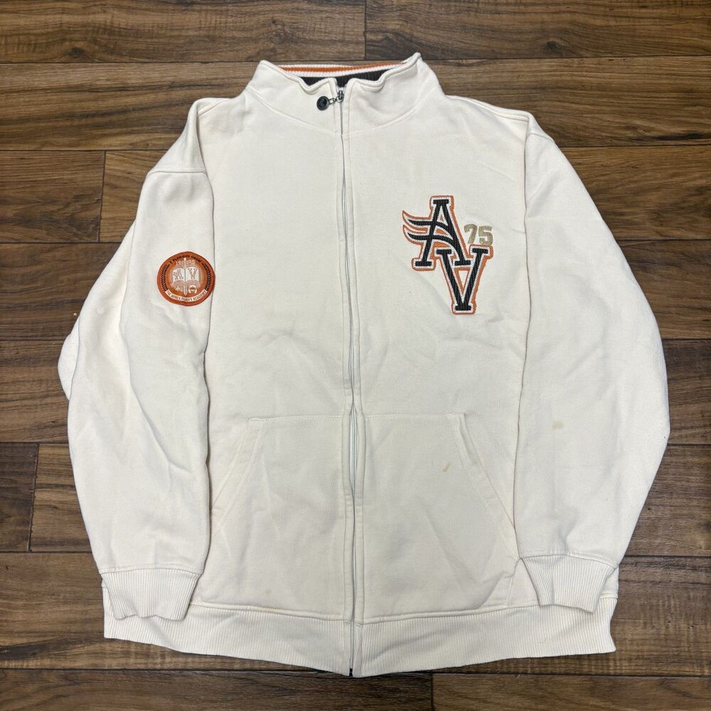Avirex rack Jacket Mens Size Large Cream and Orange Full Zip Y2K